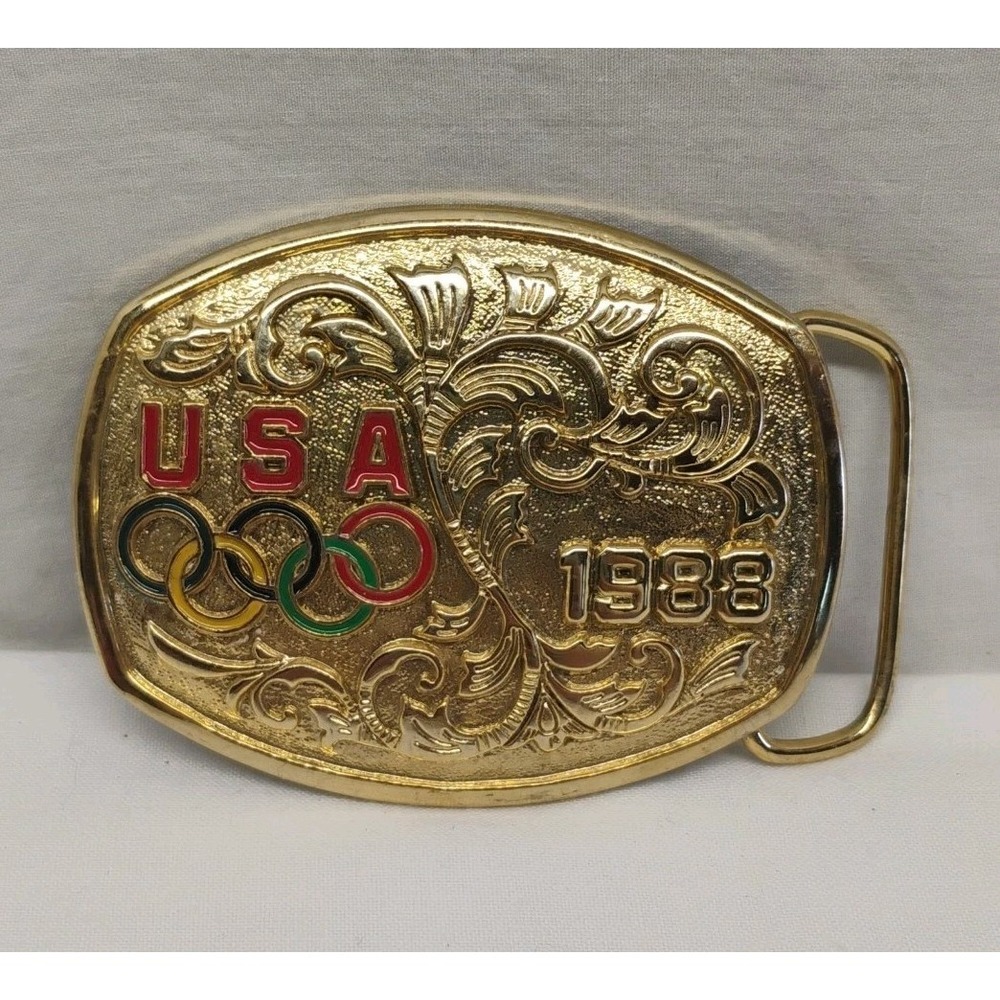 Vintage USA 1988 Olympics Belt Buckle Gold Tone‎ Signed B-K USOC